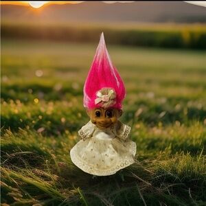 Russ Vintage Troll Doll Pink Hair Lace Dress